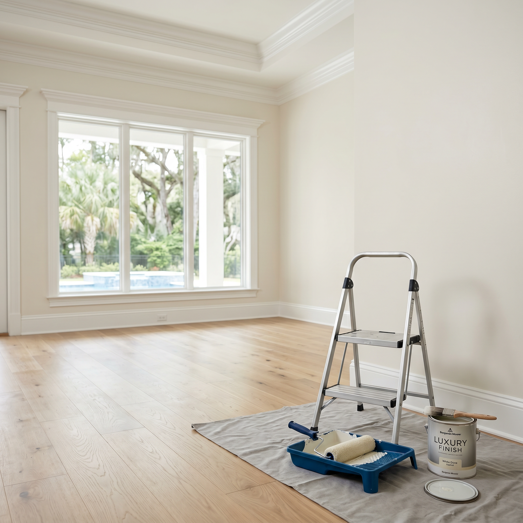Empty room with freshly painted walls and clean floor between tenants